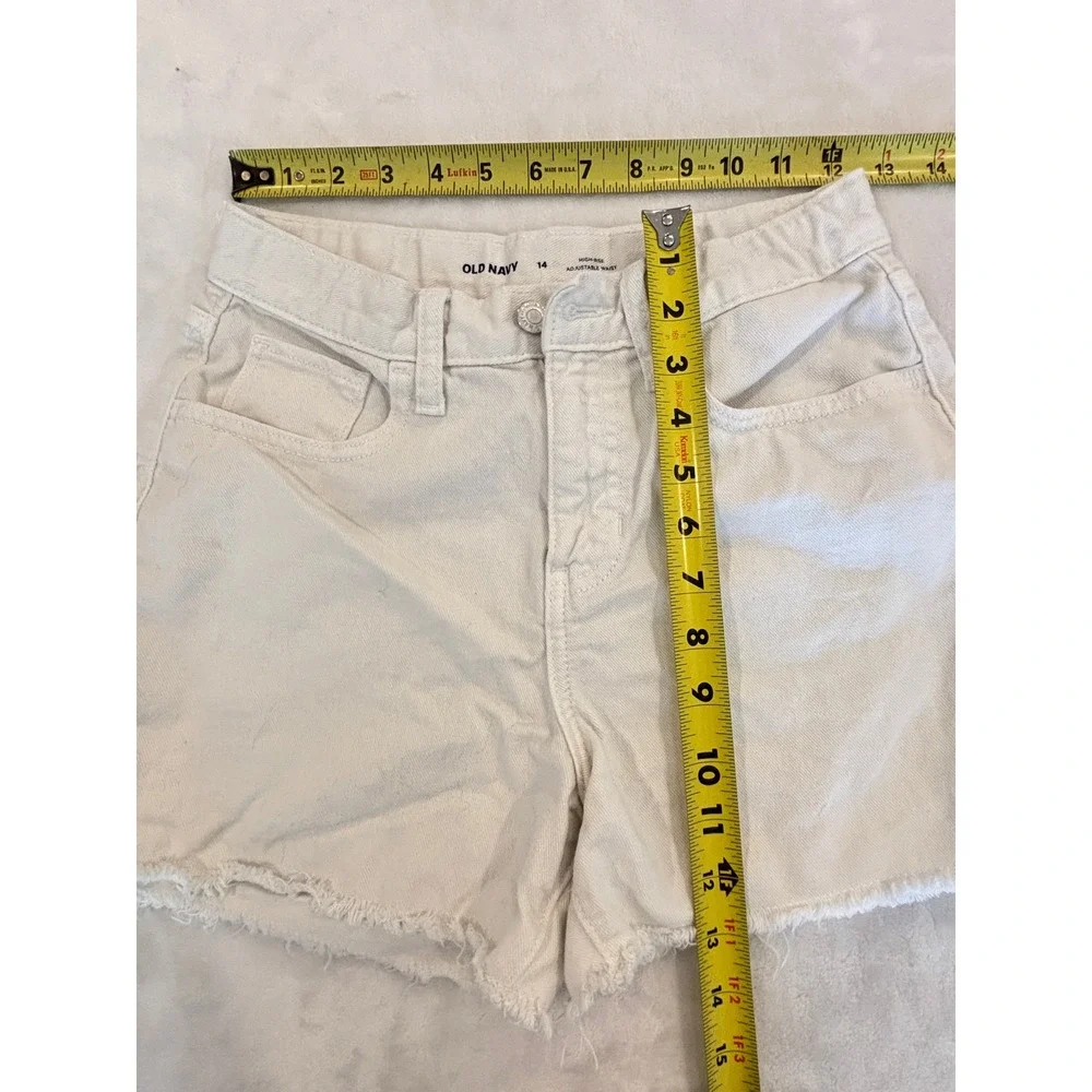 Old Navy Girls 14 High Rise Adjustable Waist Cream Denim Shorts Frayed Hem